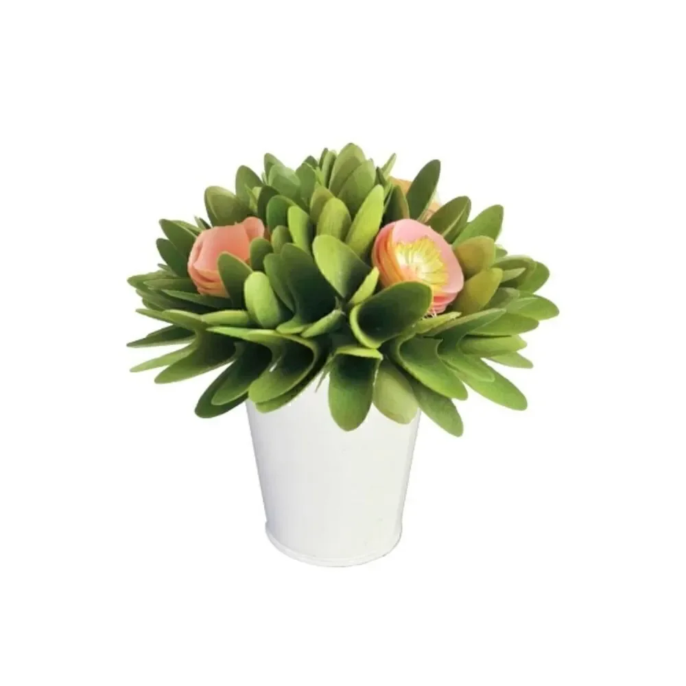 New Homespun Spring Summer Floral Wood Curl Topiary Bouquet, 9